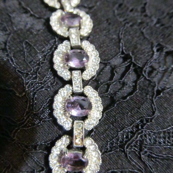 Vintage Faux Amethyst and Faux Diamond bracelet Silver Tone 7-1/2" ~ Stunning! - Picture 3 of 14
